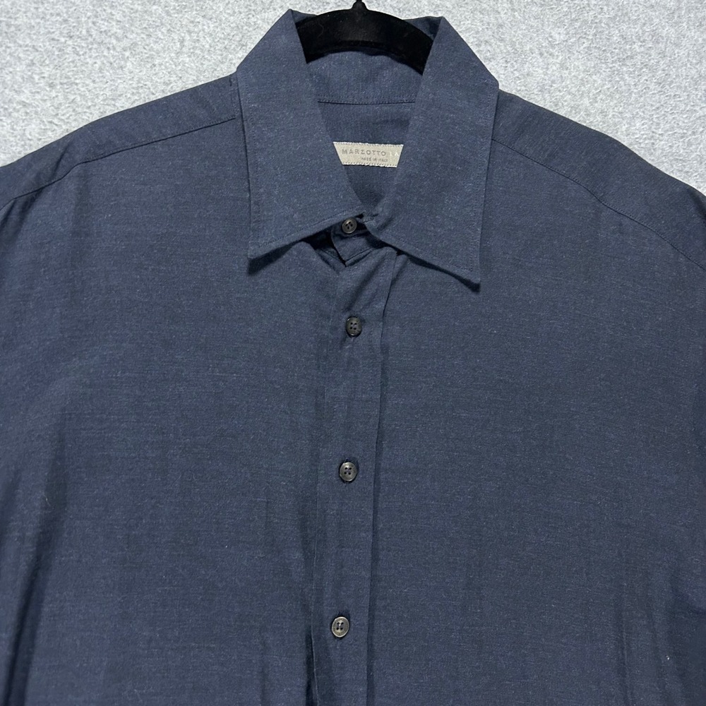 Marzotto Lab Button Down Shirt Mens L Navy Blue Luxury Minimalist Made in Italy